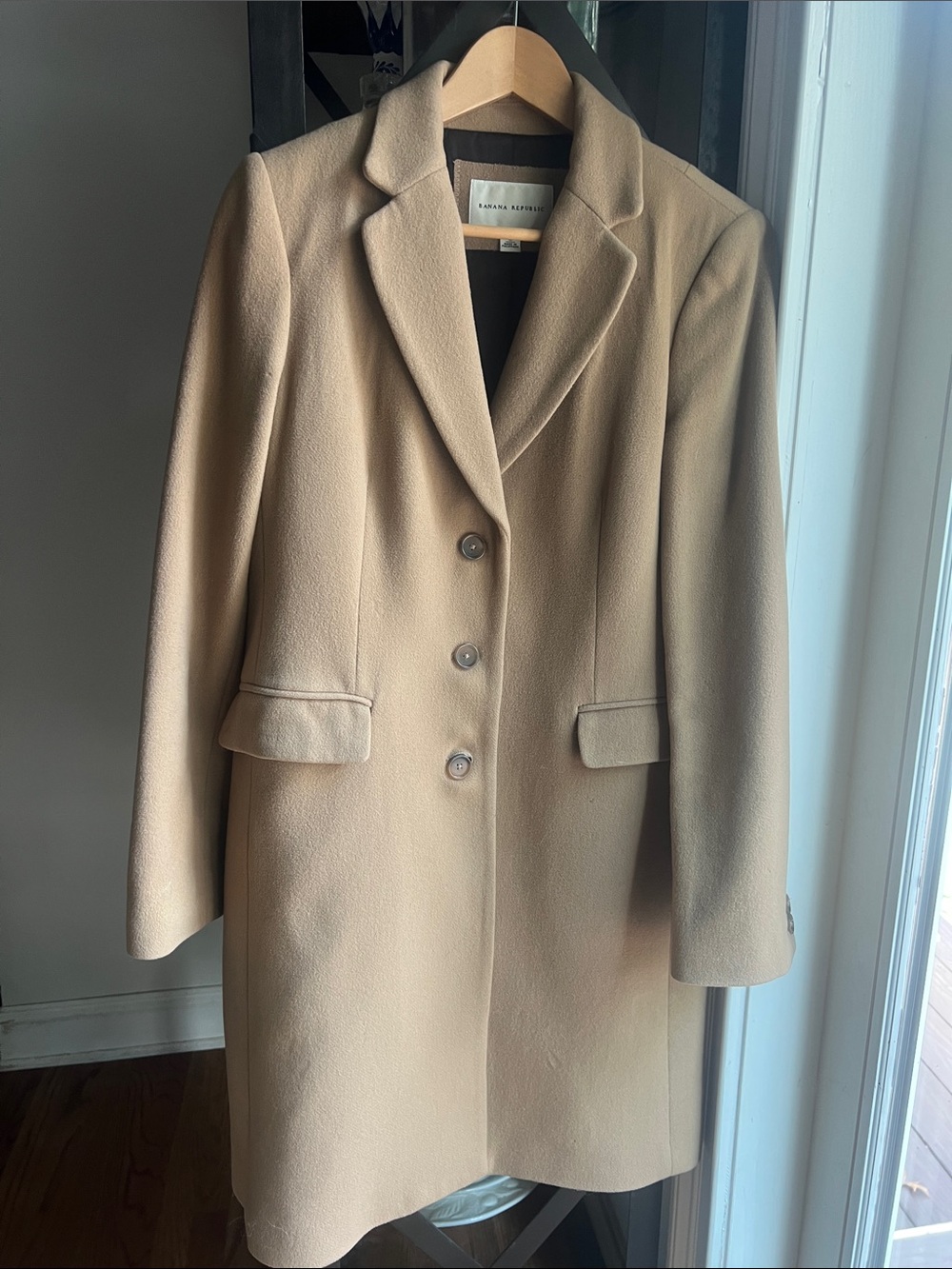 Banana Republic Camel Single-Breasted Wool-Blend Trench Coat